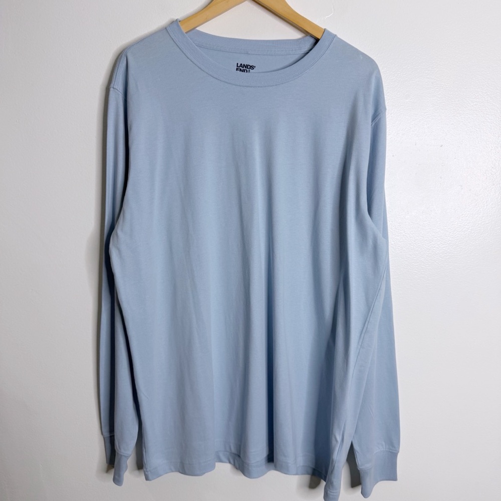 NWOT Lands End Super T Men's Large Long Sleeve Shirt Blue Stretch‎ Basic Comfort